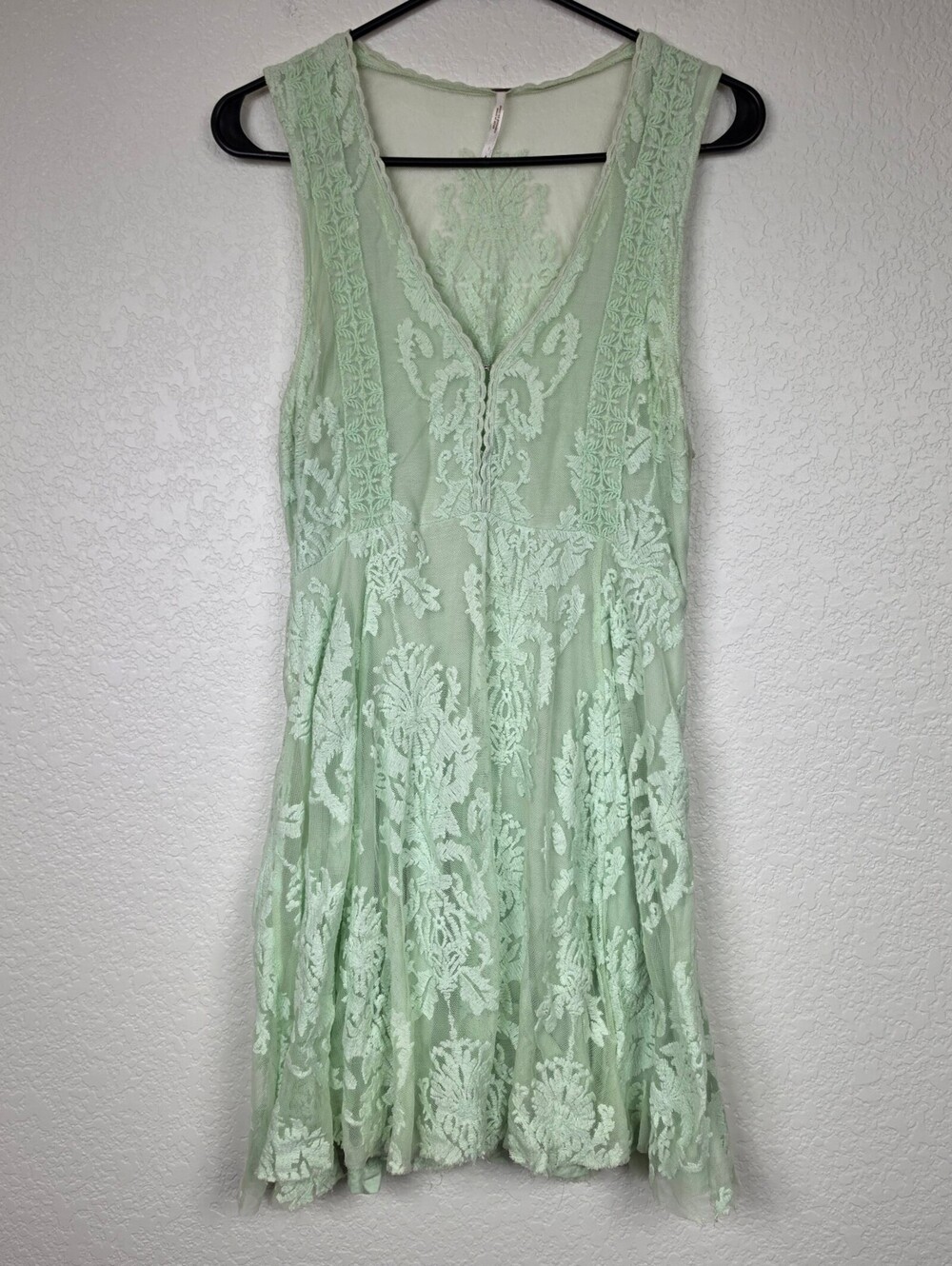 Free People Mint Damask Brocade Size 6 Mesh Lace Mini Dress
